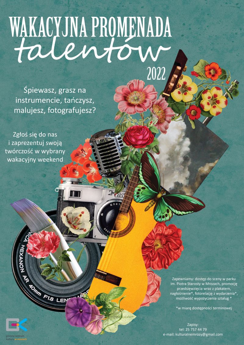plakat dotyczący wydarzenia pod nazwą wakacyjna promenada talentów w Mrozach