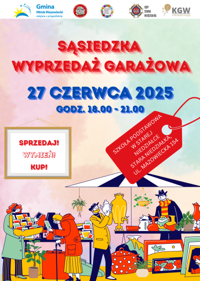 Plakat - Wyprzedaż garażowa - 27 czerwca 2025 r., Szkoła Podstawowa w Starej Niedziałce