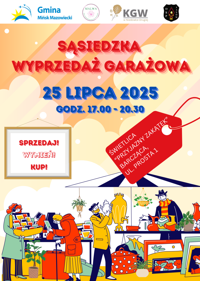 Plakat - wyprzedaż garażowa, Barcząca, 25 lipca 2025