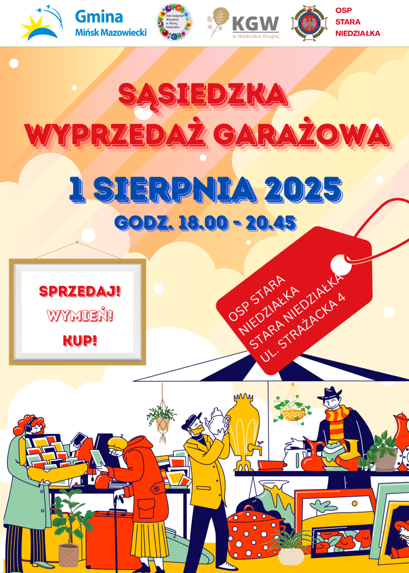 Plakat - wyprzedaż garażowa, Stara Niedziałka, 1 sierpnia 2025
