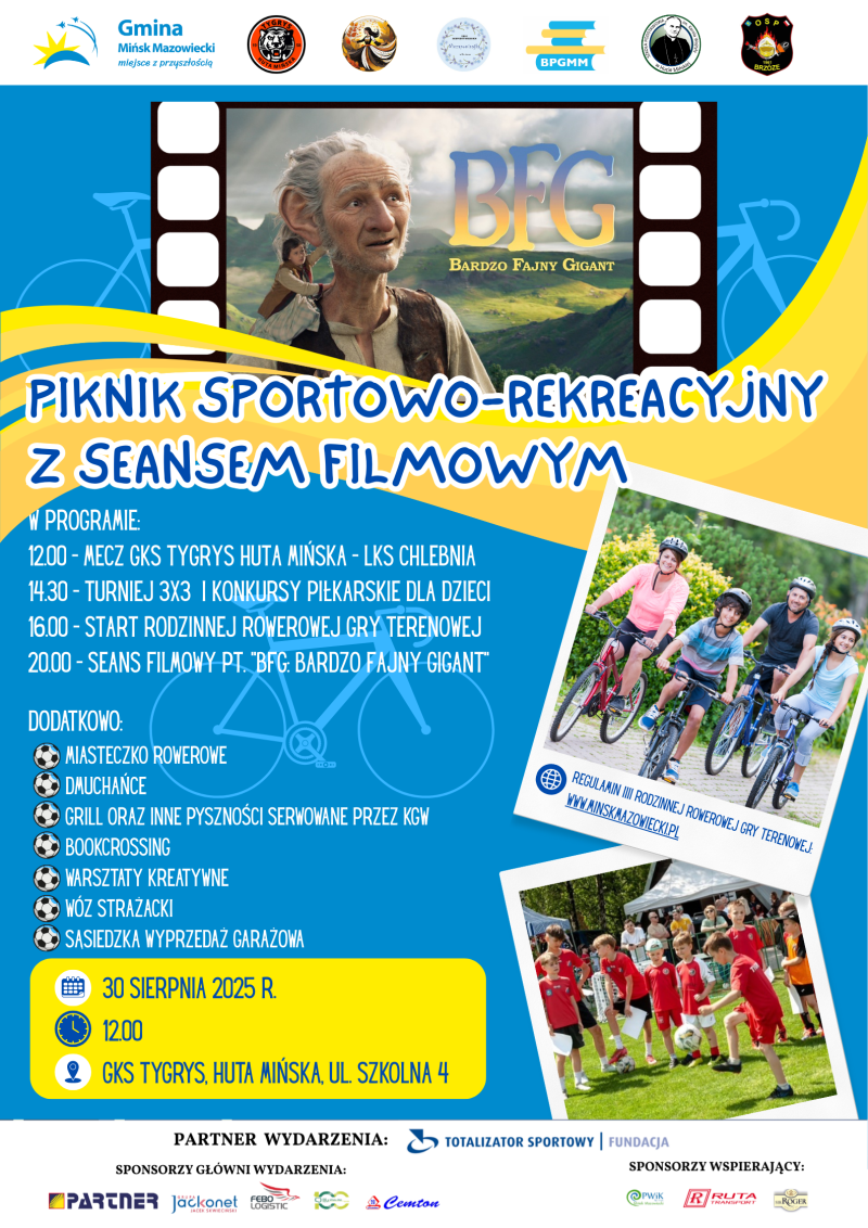 plakat - piknik sportowo rekreacyjny w Hucie Mińskiej - 30 sierpnia 2025