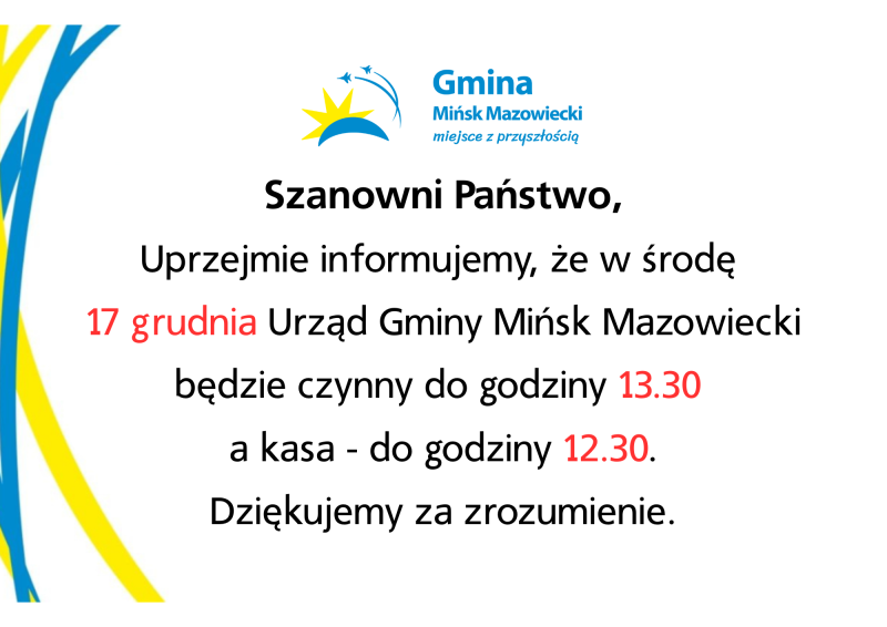 informacja o pracy Urzędu Gminy w dniu 17 grudnia 2025 r.