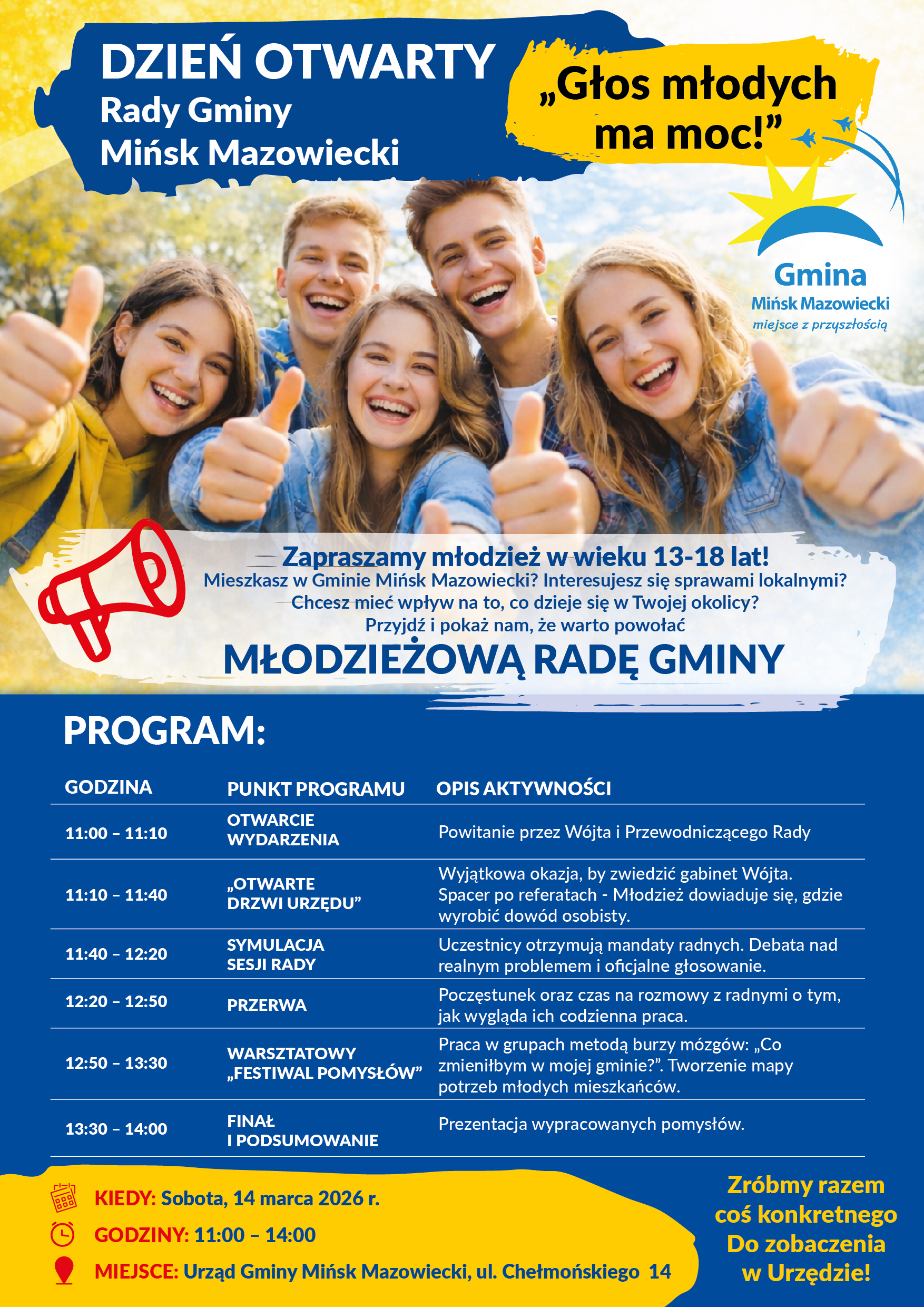 Dzień Otwarty Rady Gminy Mińsk Mazowiecki dla młodzieży w wieku 13-18 lat!
