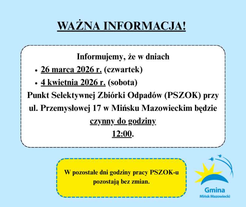 Zmiana godzina otwarcia PSZOK