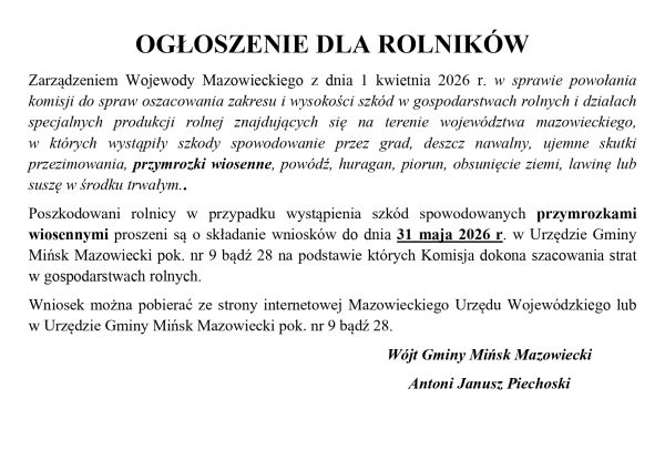 Ogłoszenie dla rolników