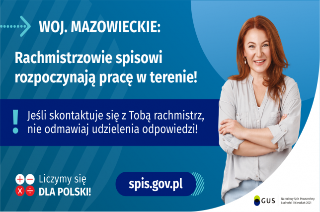 Woj. Mazowieckie; Rachmistrzowie spisowi rozpoczynają pracę w terenie! Jeśli skontaktuje się z Tobą rachmistrz nie odmawiaj udzielenia odpowiedzi