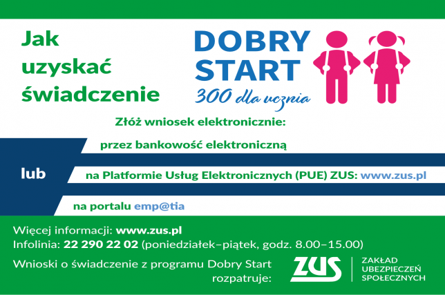 Dobry Start od ZUS - Informacje z grafiki dotyczą treści aktualności