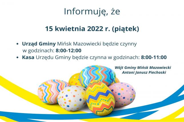 Informacja o godzinach pracy Urzędu Gminy w dniu 15 kwietnia 2022 r. (Wielki Piątek)