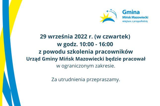Informacja o pracy Urzędu Gminy Mińsk Mazowiecki w dniu 29 września 2022 r.