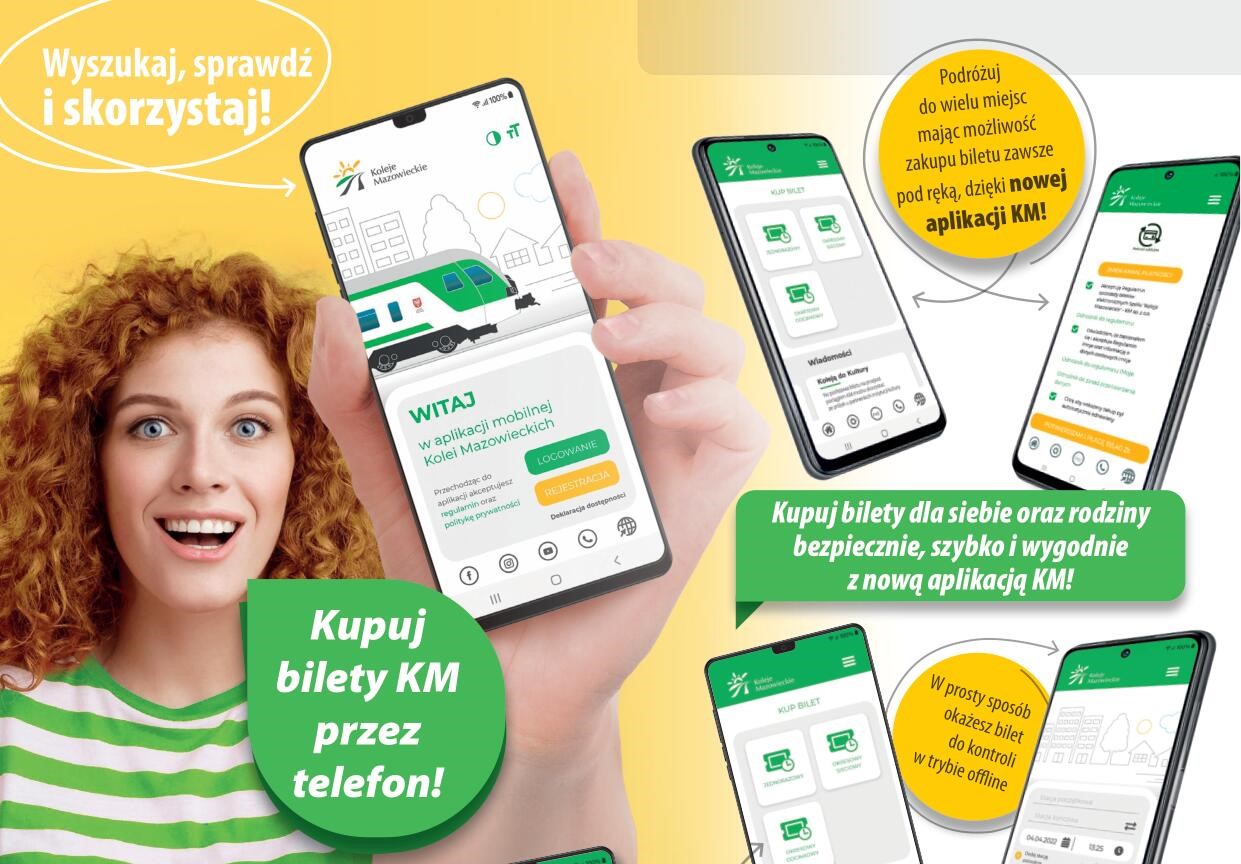 Aplikacja mobilna Kolei Mazowieckich - plakat informacyjny