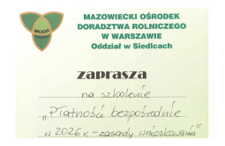 Zaproszenie na szkolenie: Płatności bezpośrednie w 2026 roku - 25 marca 2026 r.